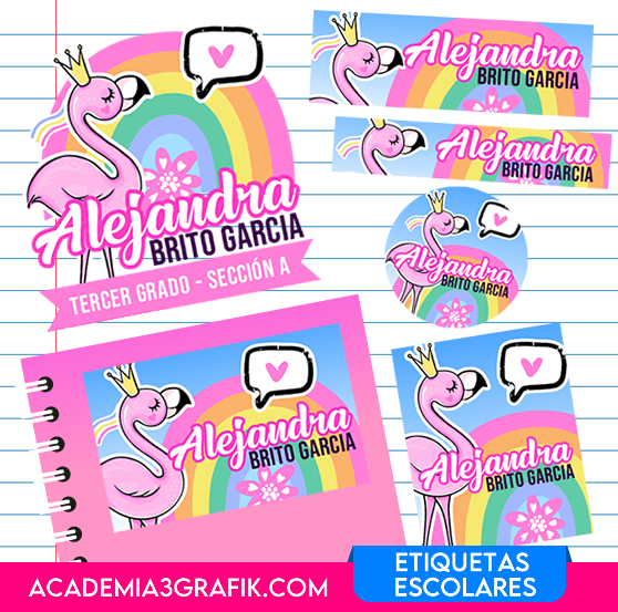 Etiquetas Escolares Flamingo Kit Imprimible
