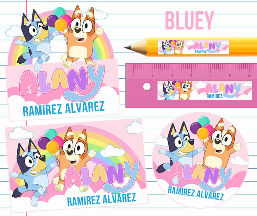 Bluey Etiquetas Escolares