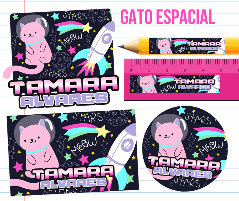 Gato Etiquetas Escolares