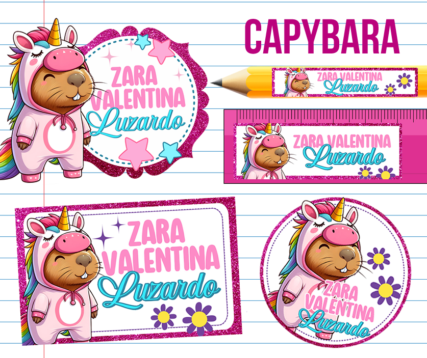Capybara Etiquetas escolares