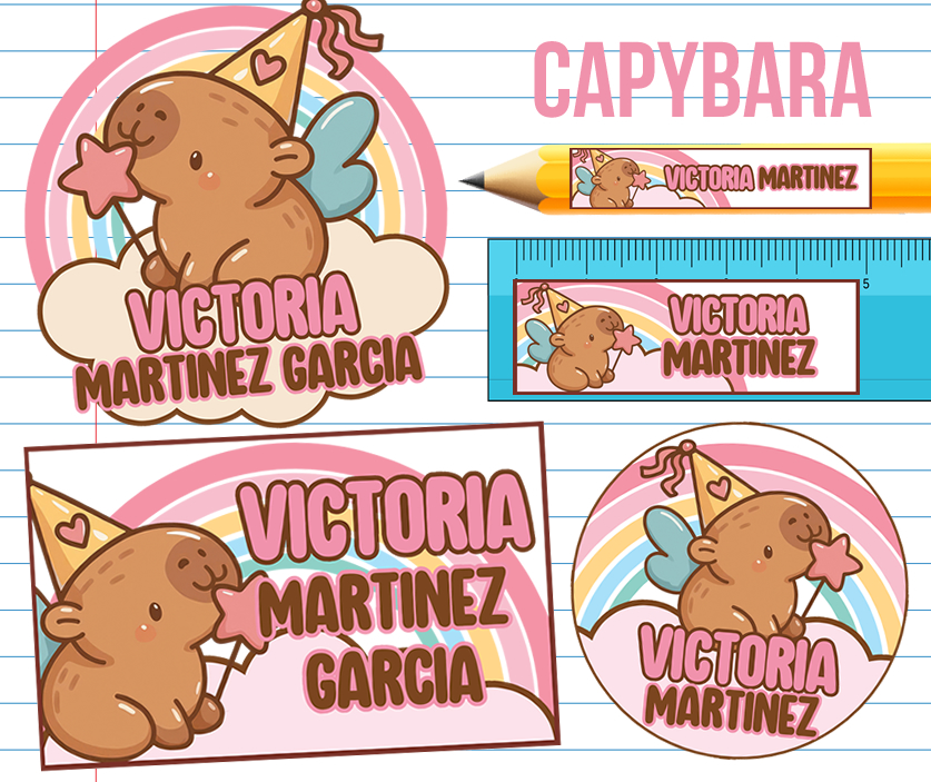 Capybara Etiquetas escolares