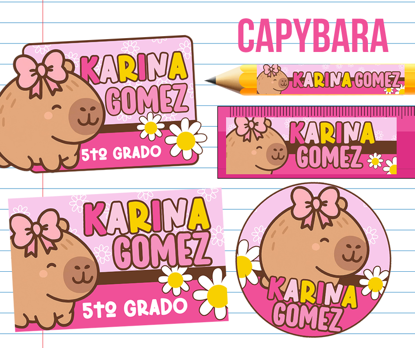 Capybara Etiquetas escolares